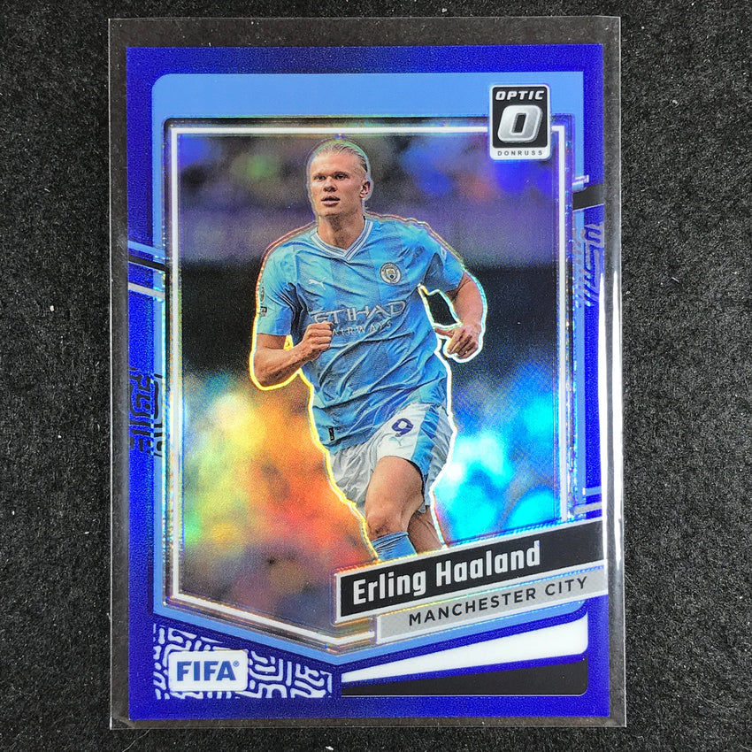 2023-24 Donruss Soccer ERLING HAALAND Optic Blue 28/99 No. 89