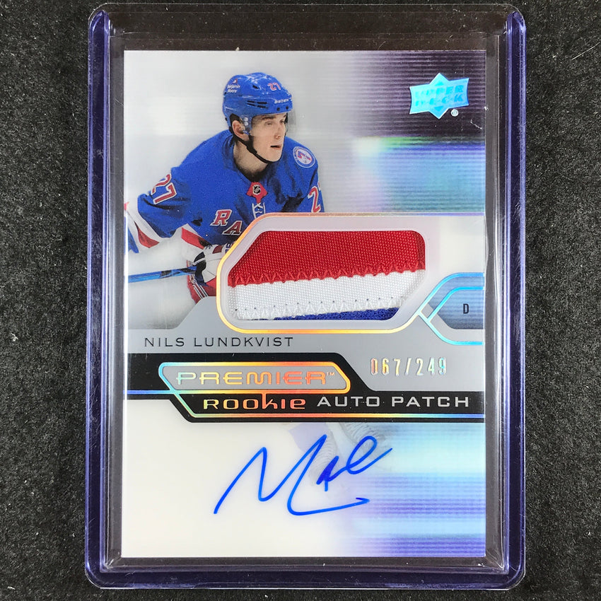 2021-22 Premier Hockey NILS LUNDKVIST Acetate Rookie Patch Auto 67/249