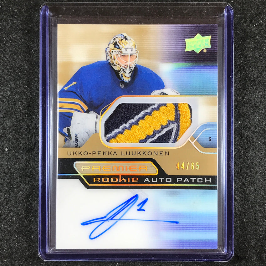 2021-22 Premier Hockey UKKO-PEKKA LUUKKONEN Acetate Rookie Patch Auto Gold 44/65