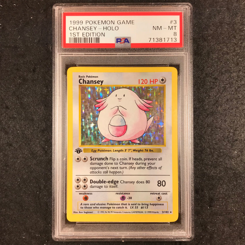 PSA 8 Chansey - 3/102 - Holo 1st Edition Pokemon 1999 Base Set Shadowless 713-Cherry Collectables