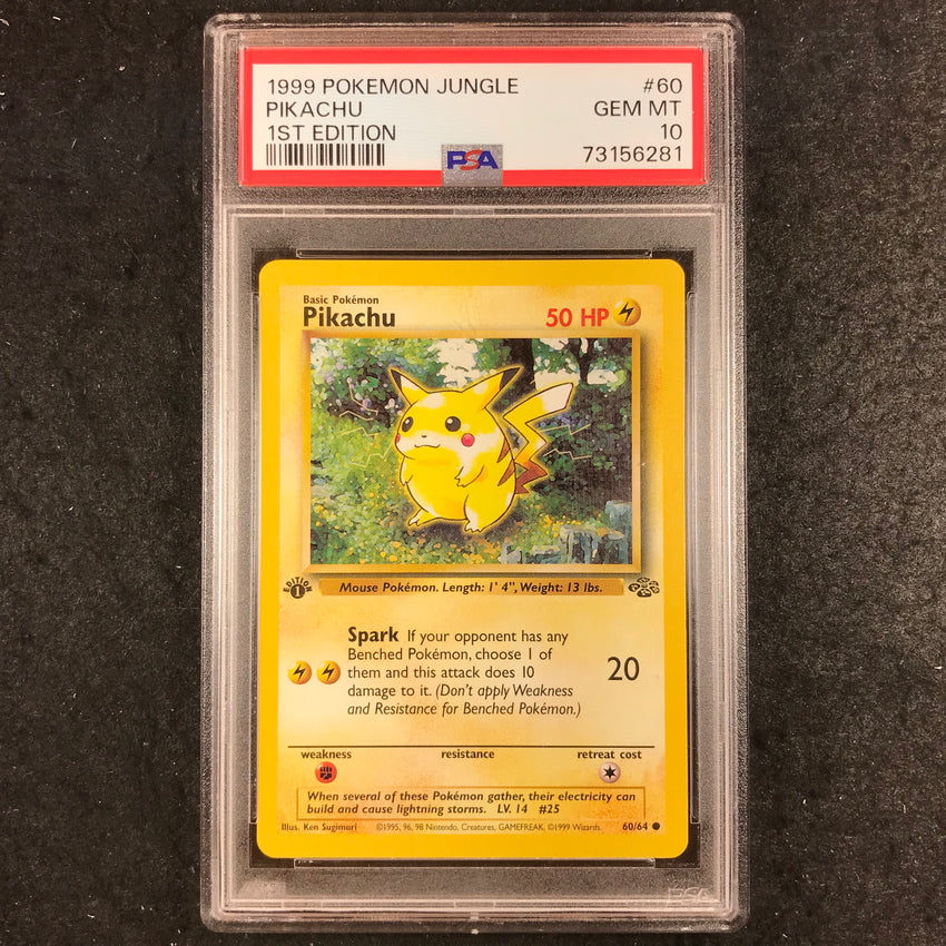 PSA 10 Pikachu - 60/64 - Pokemon Jungle 1st Edition 281-Cherry Collectables