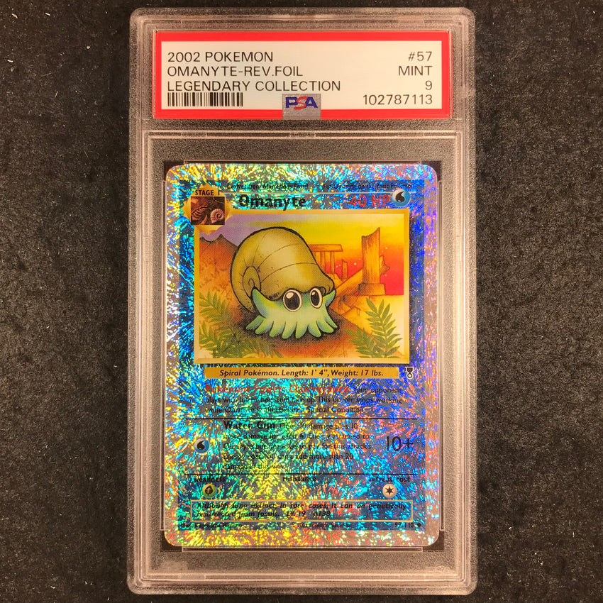 PSA 9 Omanyte - 57/110 - Reverse Holo Pokemon Legendary Collection 113-Cherry Collectables