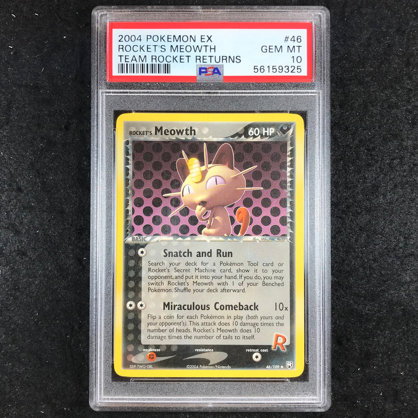 PSA 10 Rocket's Meowth - 46/109 -Pokemon EX Team Rocket Returns 325-Cherry Collectables