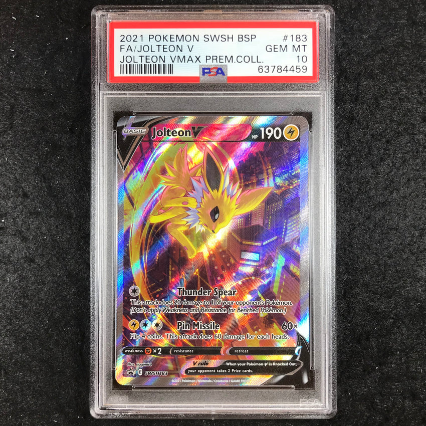 PSA 10 Jolteon V - SWSH183 - Premium Collection Pokemon Black Star Promo 459-Cherry Collectables