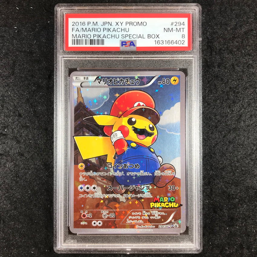 JAPANESE PSA 8 Mario Pikachu - 294/XY-P - Mario Pikachu Special Box XY Promo 402-Cherry Collectables