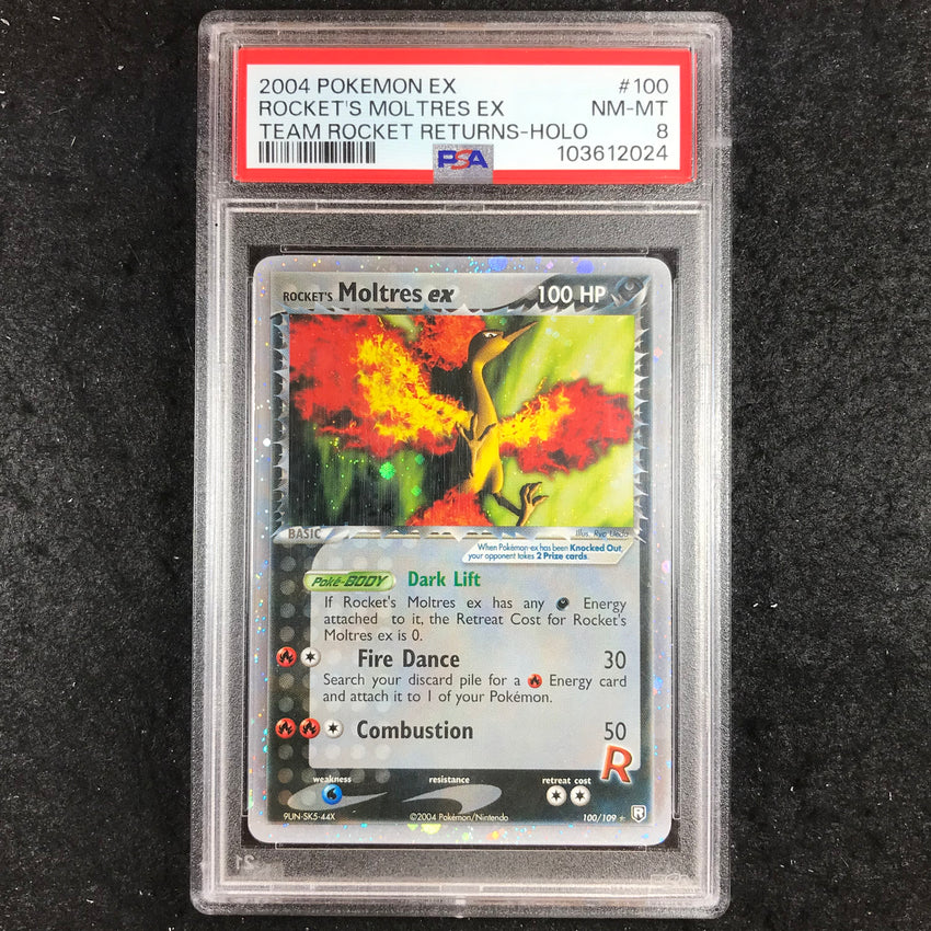 PSA 8 Rocket's Moltres ex - 100/109 - Holo Pokemon EX Team Rocket Returns 024-Cherry Collectables