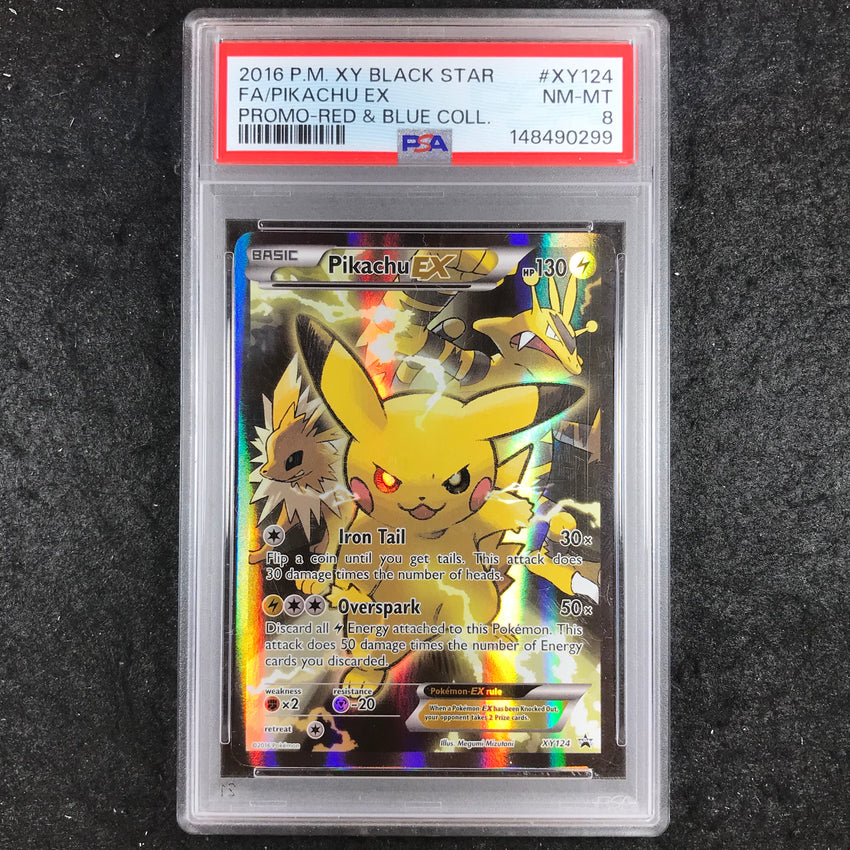 PSA 8 Pikachu EX - XY124 - Red & Blue Collection Pokemon XY Black Star Promo 299-Cherry Collectables