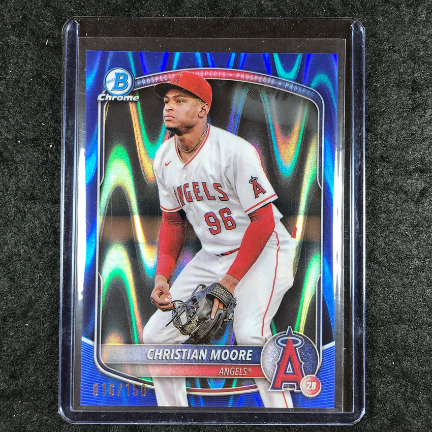 2025 Bowman Baseball CHRISTIAN MOORE Chrome Prospect Blue RayWave 16/150 #107