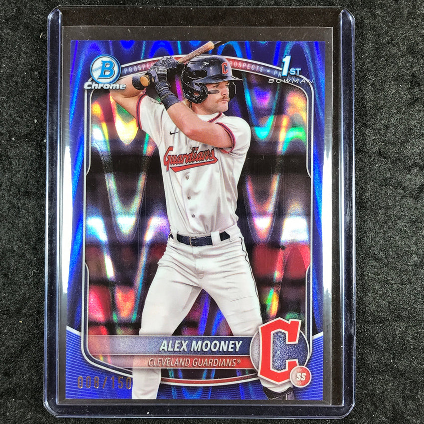 2025 Bowman Baseball ALEX MOONEY Chrome Prospect 1st Bowman Blue RayWave 8/150