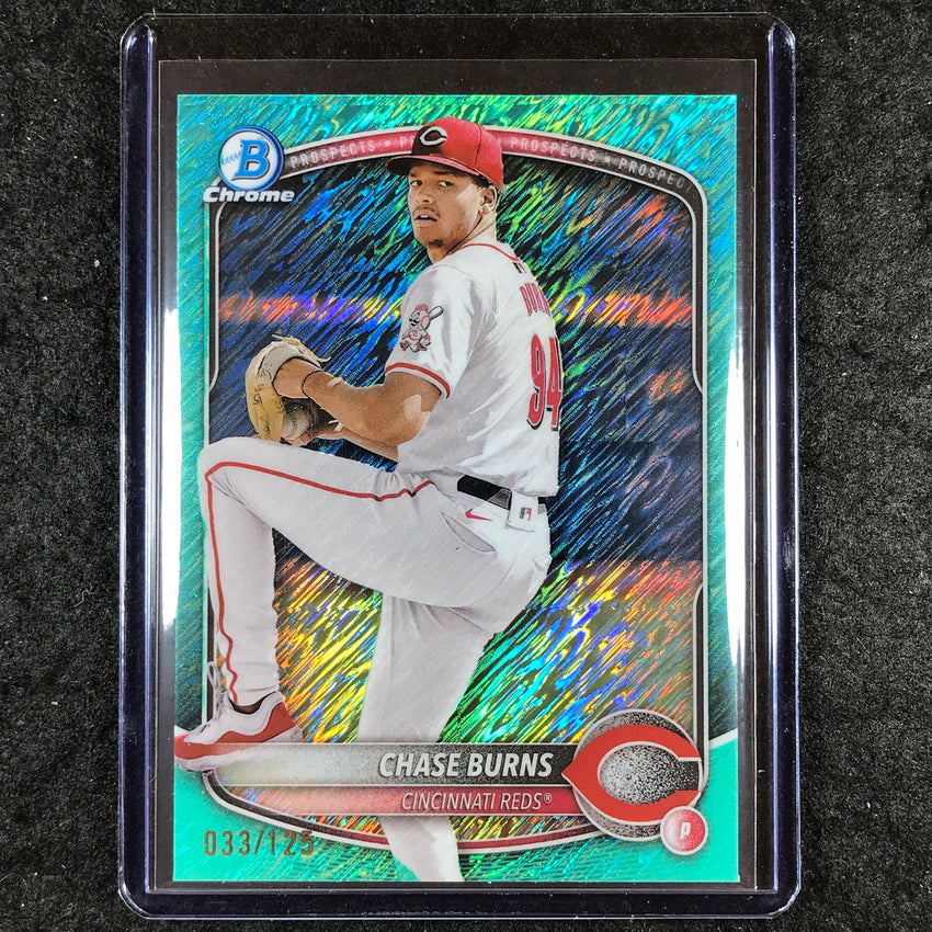 2025 Bowman Baseball CHASE BURNS Chrome Prospect Aqua Shimmer 33/125 #122