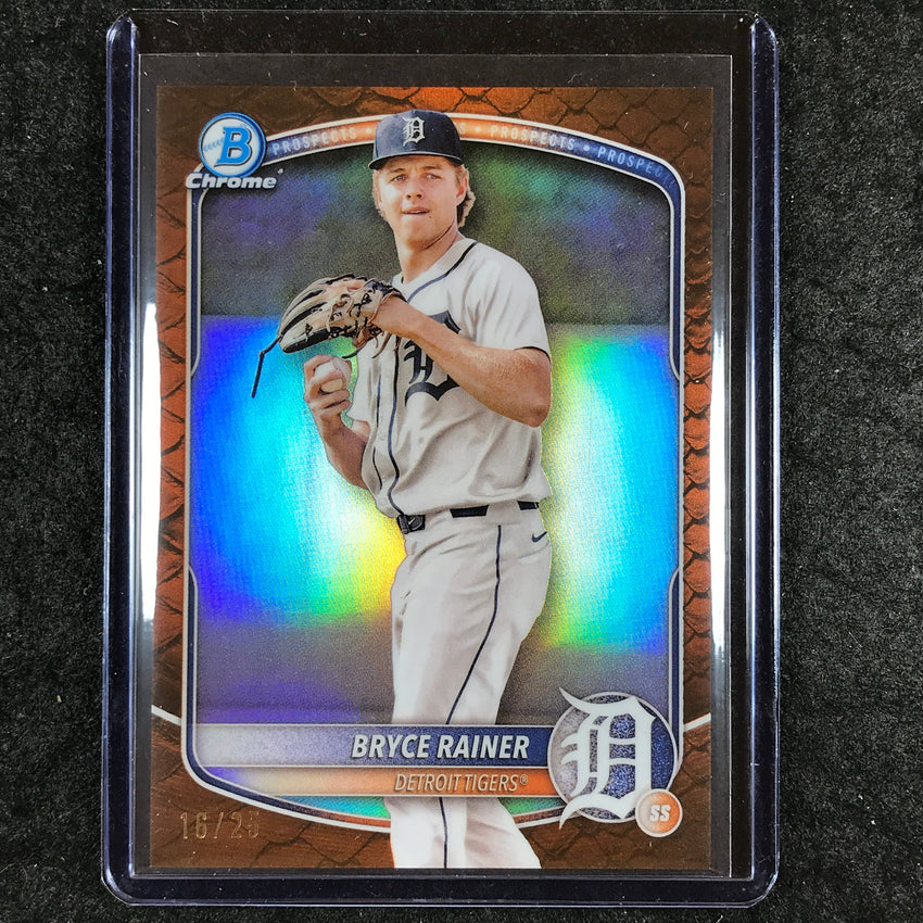 2025 Bowman Baseball BRYCE RAINER Chrome Prospect Reptilian Orange 16/25 #49