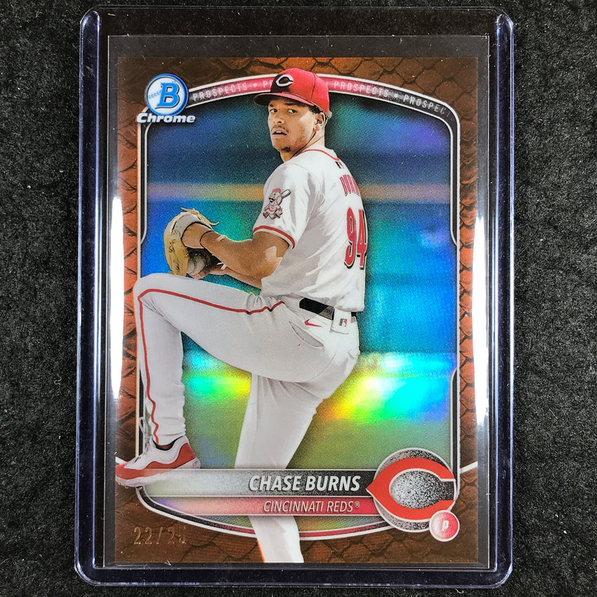 2025 Bowman Baseball CHASE BURNS Chrome Prospect Reptilian Orange 22/25 #122