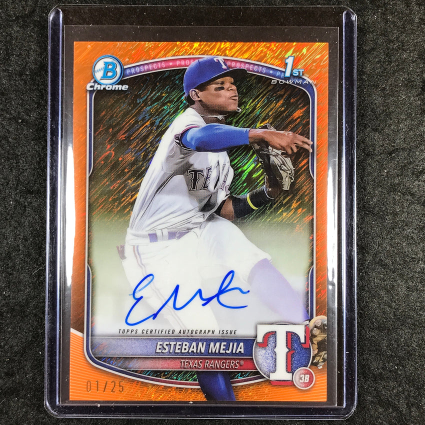 2025 Bowman Baseball ESTEBAN MEJIA Chrome Prospect 1st Bowman Auto Orange 1/25