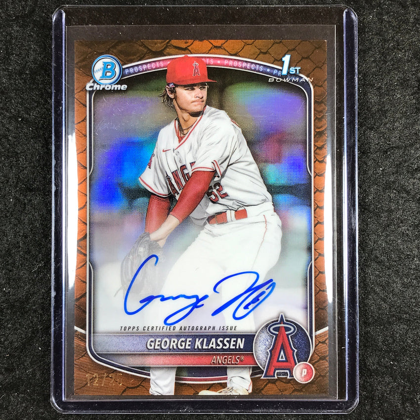 2025 Bowman Baseball GEORGE KLASSEN Chrome Prospect Auto Reptilian Orange 12/25