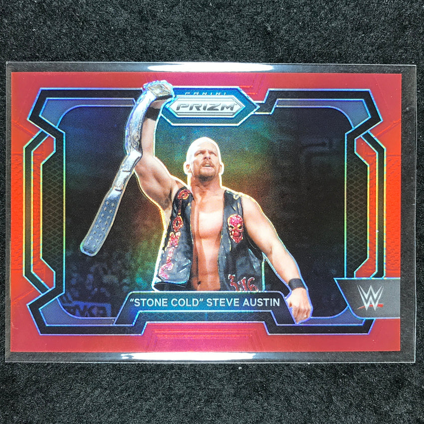2024 Prizm WWE "STONE COLD" STEVE AUSTIN Base Horizontal Red 297/299 #14