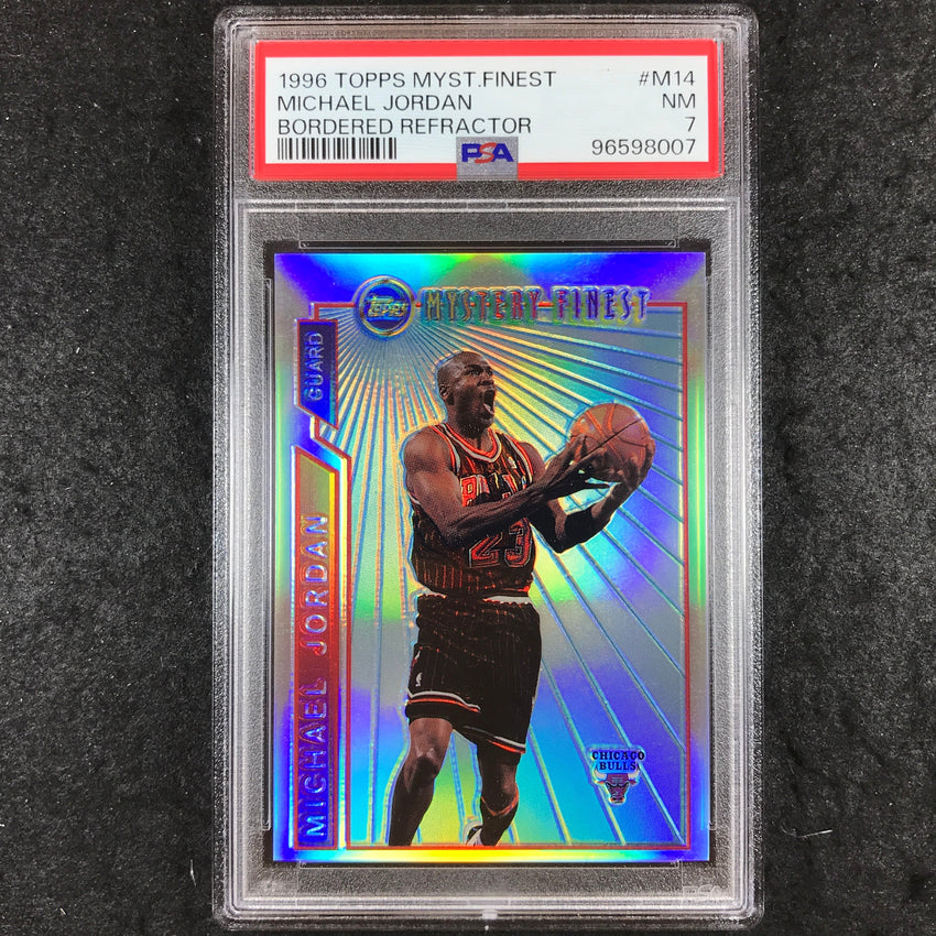 1996 Topps Mystery Finest MICHAEL JORDAN Bordered Refractor #M14 PSA 7 (007)