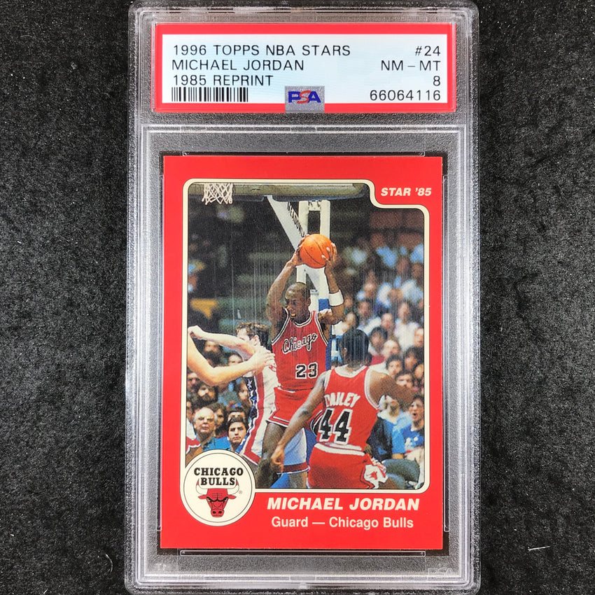 1996 Topps NBA Stars MICHAEL JORDAN 1985 Reprint #24 PSA 8 (116)