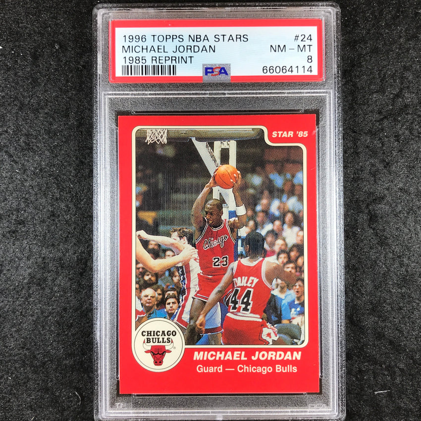1996 Topps NBA Stars MICHAEL JORDAN 1985 Reprint #24 PSA 8 (114)