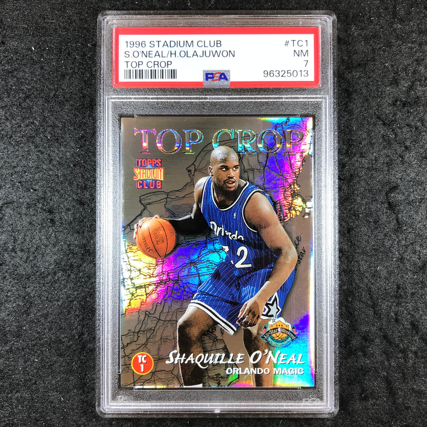 1996 Stadium Club SHAQUILLE O'NEAL HAKEEM OLAJUWON Top Crop #TC1 PSA 7 (013)