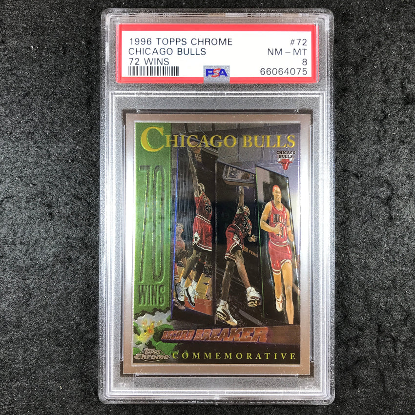 1996 Topps Chrome CHICAGO BULLS Commemorative Record Breaker #72 PSA 8 (075)