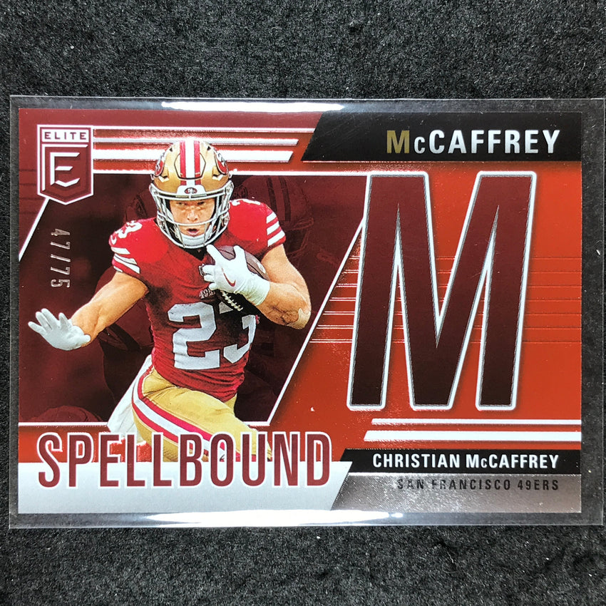 2024 Donruss Elite Football CHRISTIAN MCCAFFREY "M" Spellbound Red 47/75 #12
