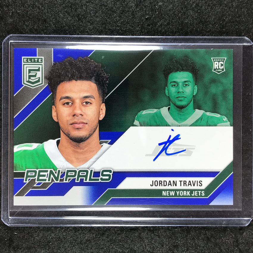 2024 Donruss Elite Football JORDAN TRAVIS Pen Pals Rookie Auto Blue Ink #JTR