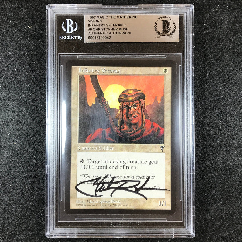 BGS Authentic Autograph Infantry Veteran - Christopoher Rush 1997 Magic The Gathering Visions 042