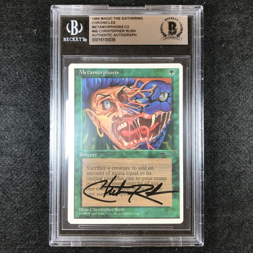 BGS Authentic Autograph Metamorphosis - Christopher Rush 1995 Magic The Gathering Chronicles 036