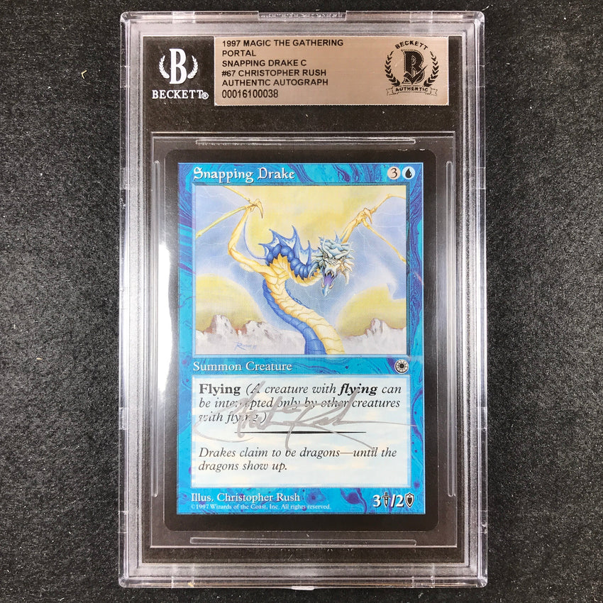 BGS Authentic Autograph Snapping Drake - Chistopher Rush 1997 Magic The Gathering Portal 038