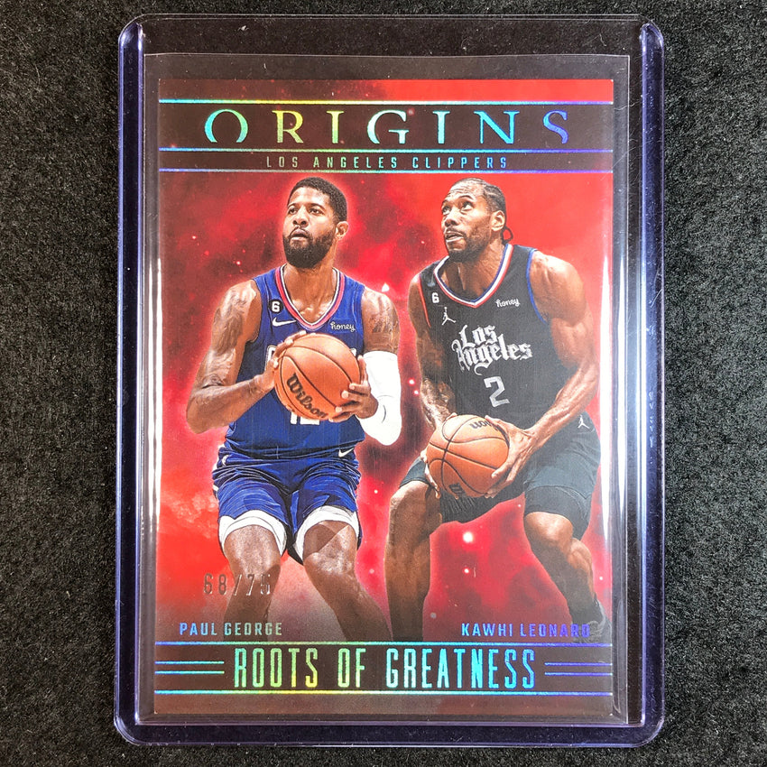 2023-24 Origins PAUL GEORGE KAWHI LEONARD Roots of Greatness Red 68/75 No. 17