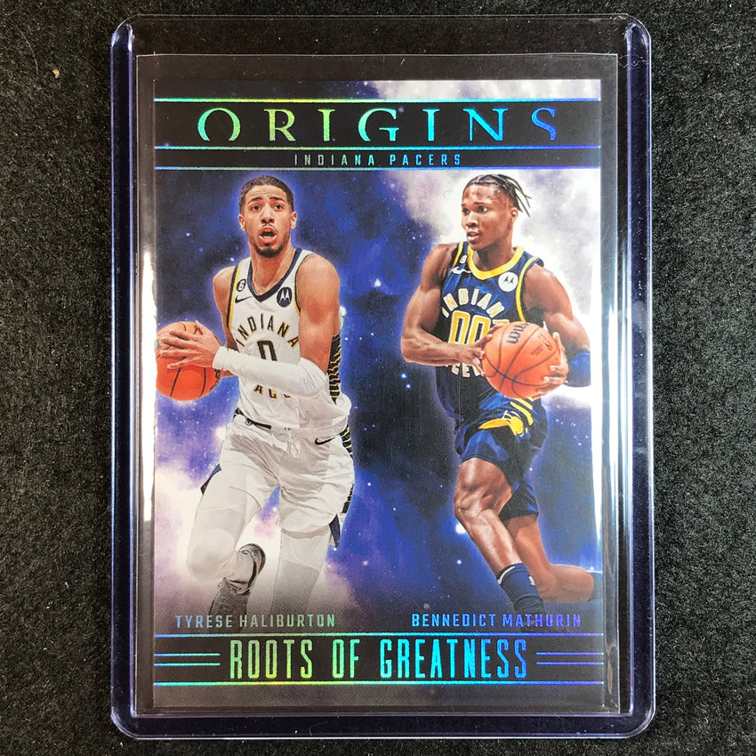 2023-24 Origins TYRESE HALIBURTON BENNEDICT MATHURIN Roots of Greatness Base #15
