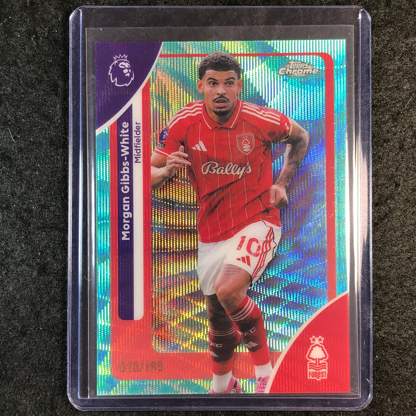 2026 Topps Chrome Premier League EPL MORGAN GIBBS-WHITE Aqua Wave 28/199 #154