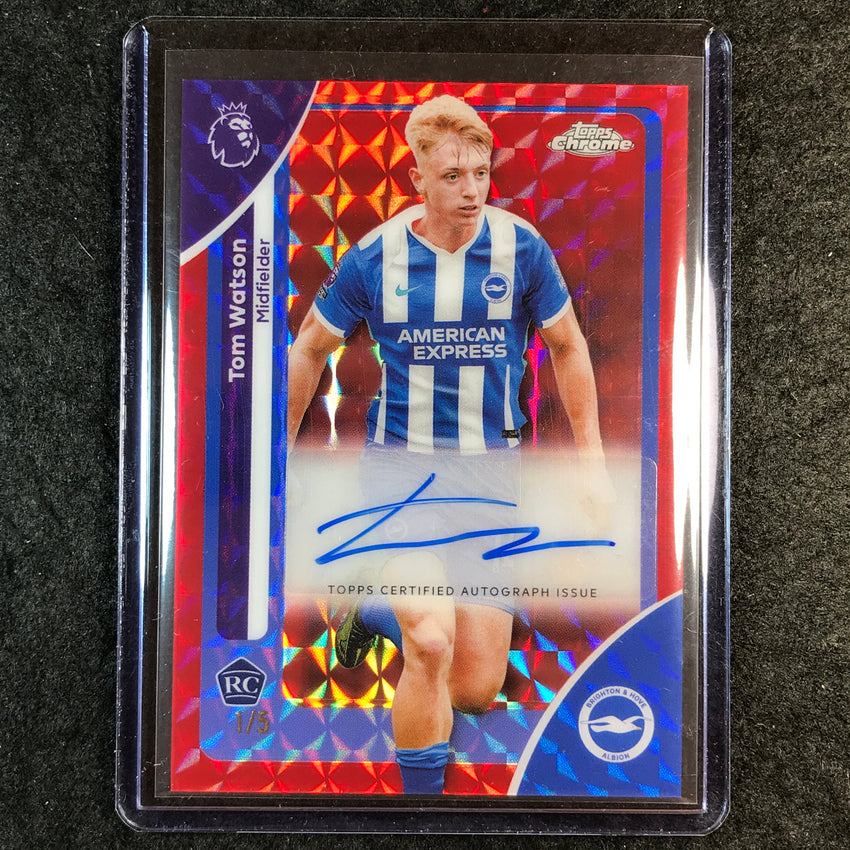 2026 Topps Chrome Premier League EPL TOM WATSON Chrome Auto Red Geometric 1/5