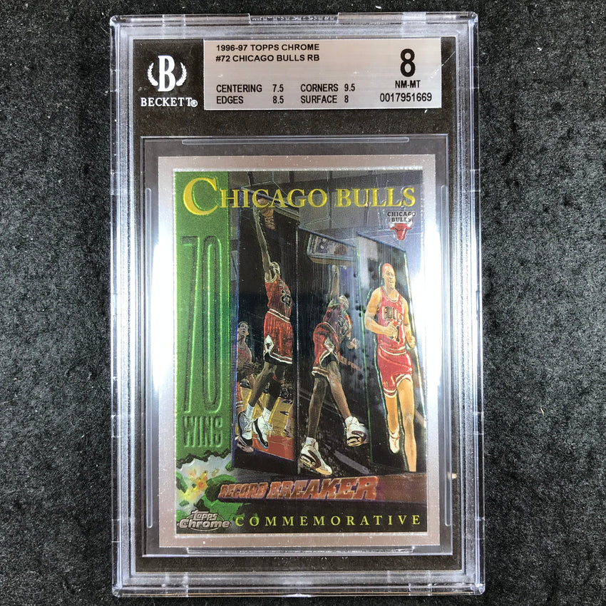 1996-97 Topps Chrome CHICAGO BULLS Commemorative Record Breaker #72 BGS 8 (669)
