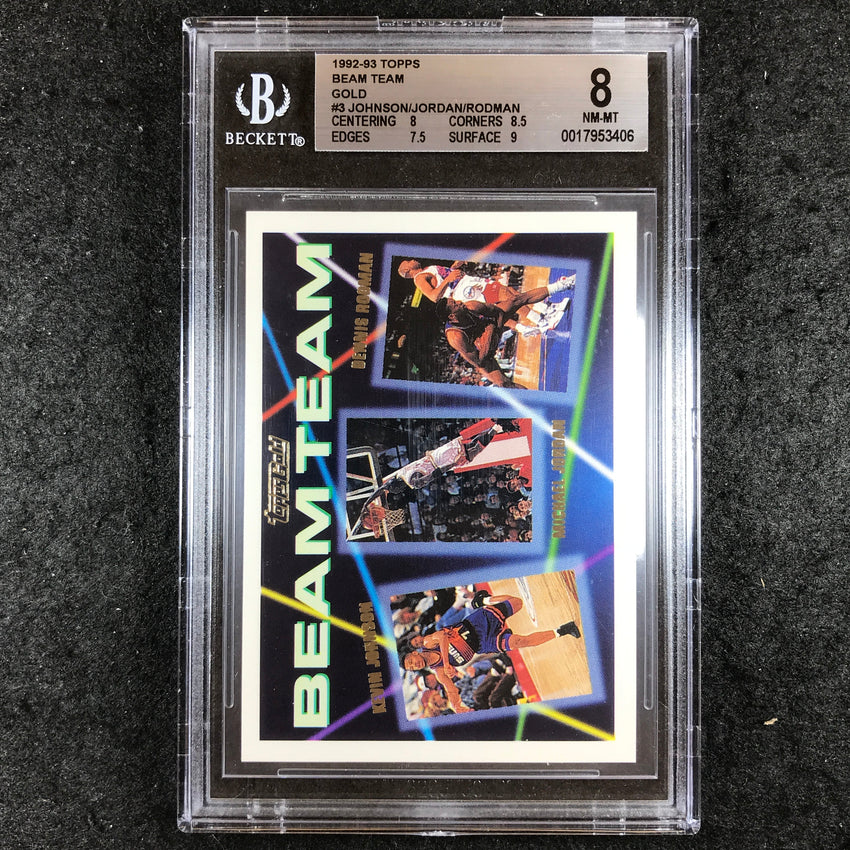 1992-93 Topps MICHAEL JORDAN JOHNSON RODMAN Beam Team Gold #3 BGS 8 (406)