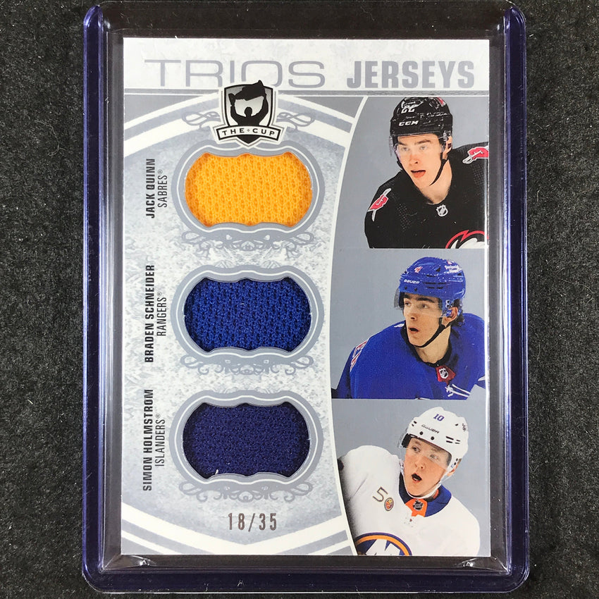 2022-23 The Cup Hockey QUINN SCHNEIDER HOLMSTROM Cup Trios Jersey Relic 18/35
