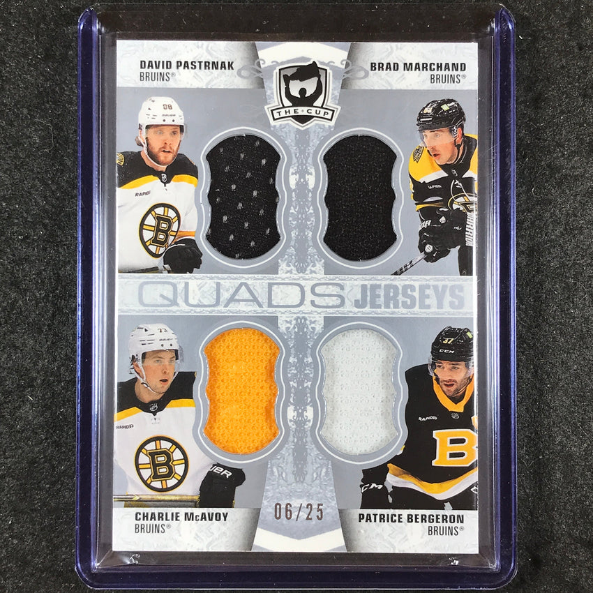 2022-23 The Cup Hockey PASTRNAK MARCHAND MCAVOY BERGERON Cup Quads Jersey 6/25