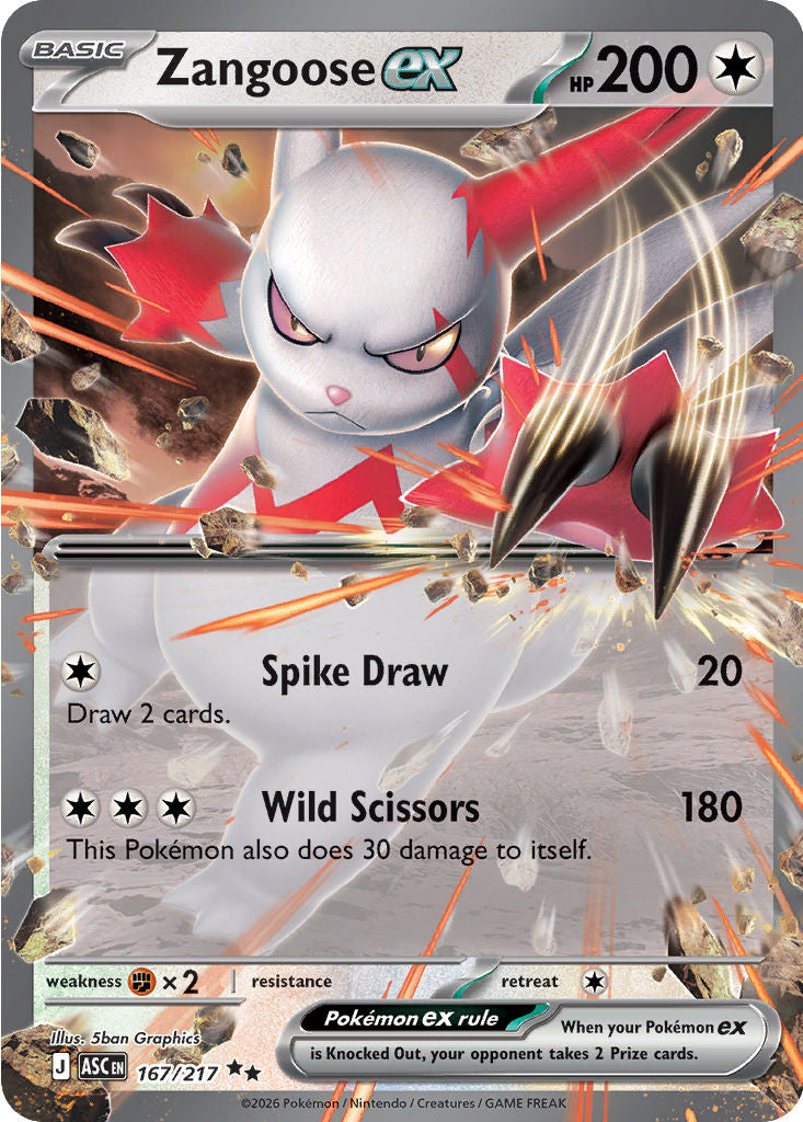 Zangoose ex - ( 167 ) - Double Rare - Pokemon ME Ascended Heroes