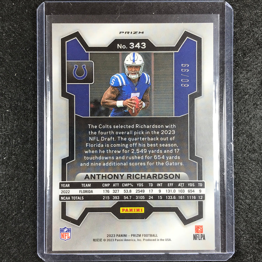 2023 Prizm Football Anthony Richardson Rookie Base Blue Ice 80/99