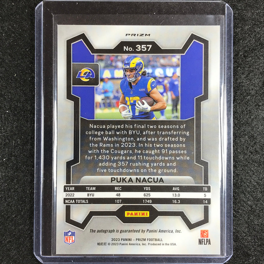 2023 Prizm Football Puka Nacua Base Rookie Auto Silver Prizm No 357