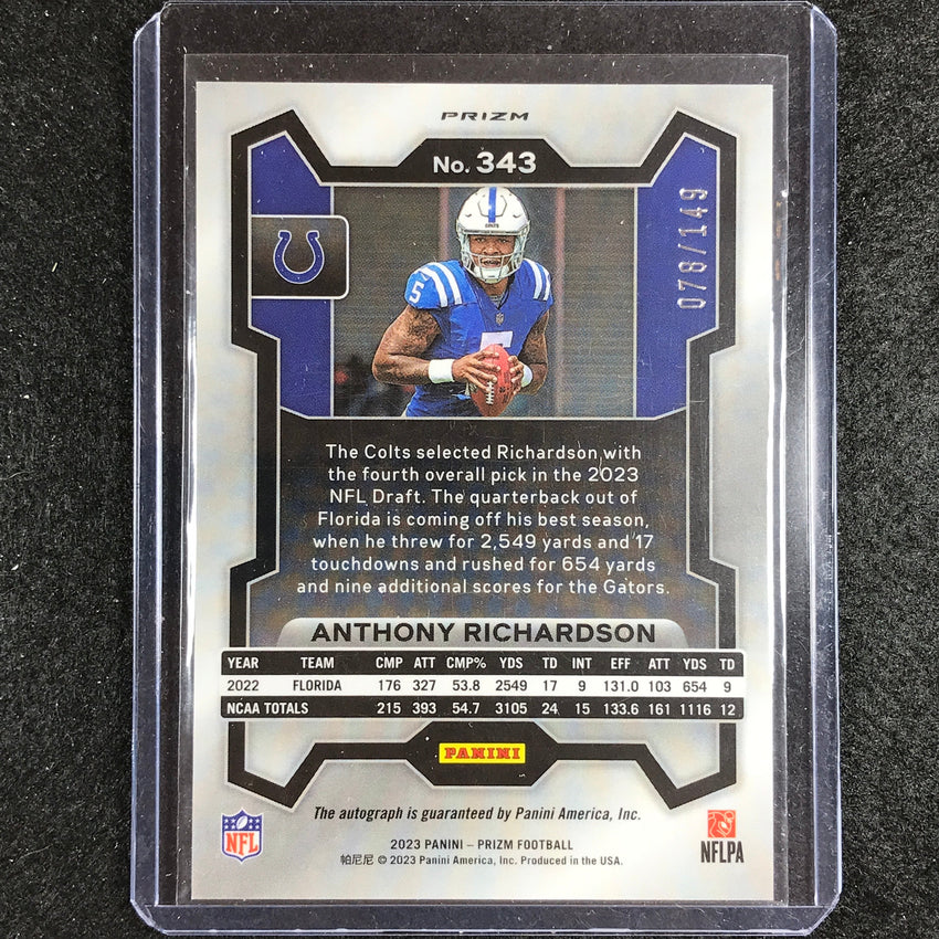 2023 Prizm Football Anthony Richardson Base Rookie Auto Red Wave 78/149