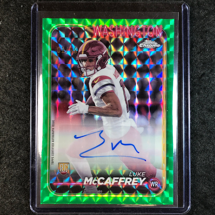 2024 Topps Chrome Football LUKE MCCAFFREY Rookie Auto Green Geometric 2/99