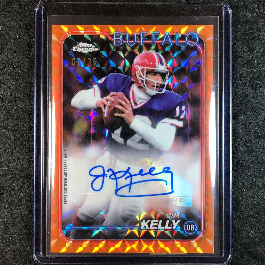 2024 Topps Chrome Football JIM KELLY Chrome Legends Auto Orange Geometric 7/25