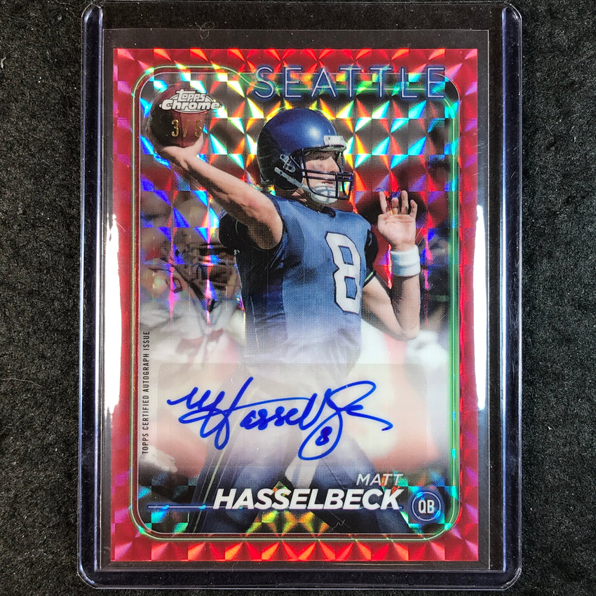 2024 Topps Chrome Football MATT HASSELBECK Chrome Legends Auto Red Geometric 3/5