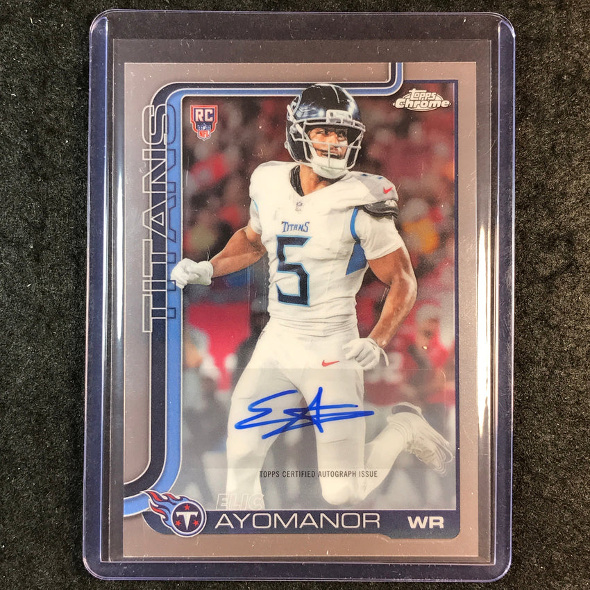 2025 Topps Chrome Football ELIC AYOMANOR Chrome Rookie Auto Base #BA-EAY