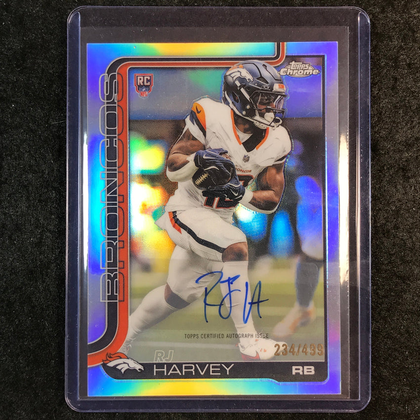 2025 Topps Chrome Football RJ HARVEY Chrome Rookie Auto Refractor 234/499