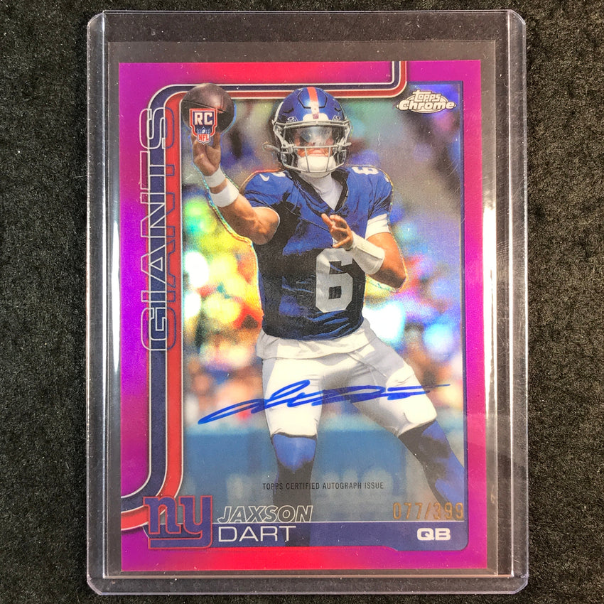 2025 Topps Chrome Football JAXSON DART Chrome Rookie Auto Magenta 77/399