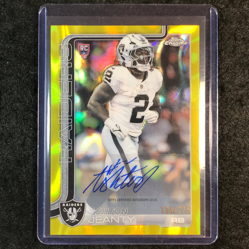 2025 Topps Chrome Football ASHTON JEANTY Chrome Rookie Auto Yellow Lava 134/275