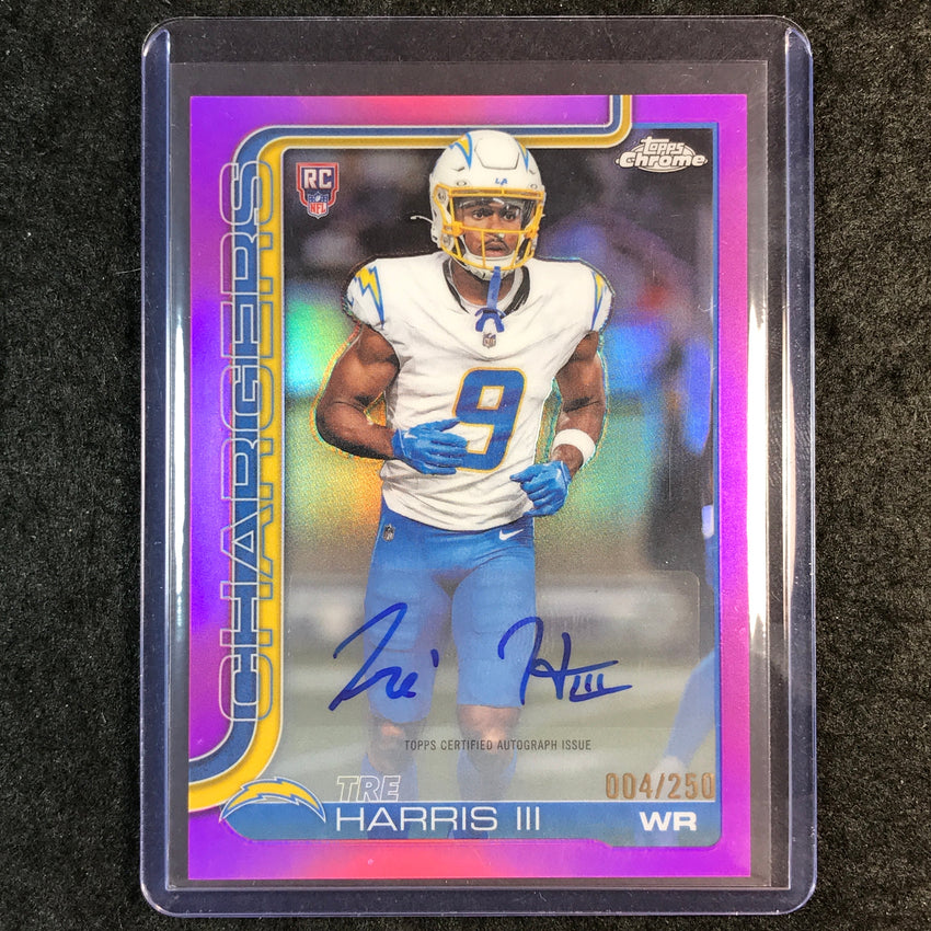 2025 Topps Chrome Football TRE HARRIS III Chrome Rookie Auto Pink 4/250