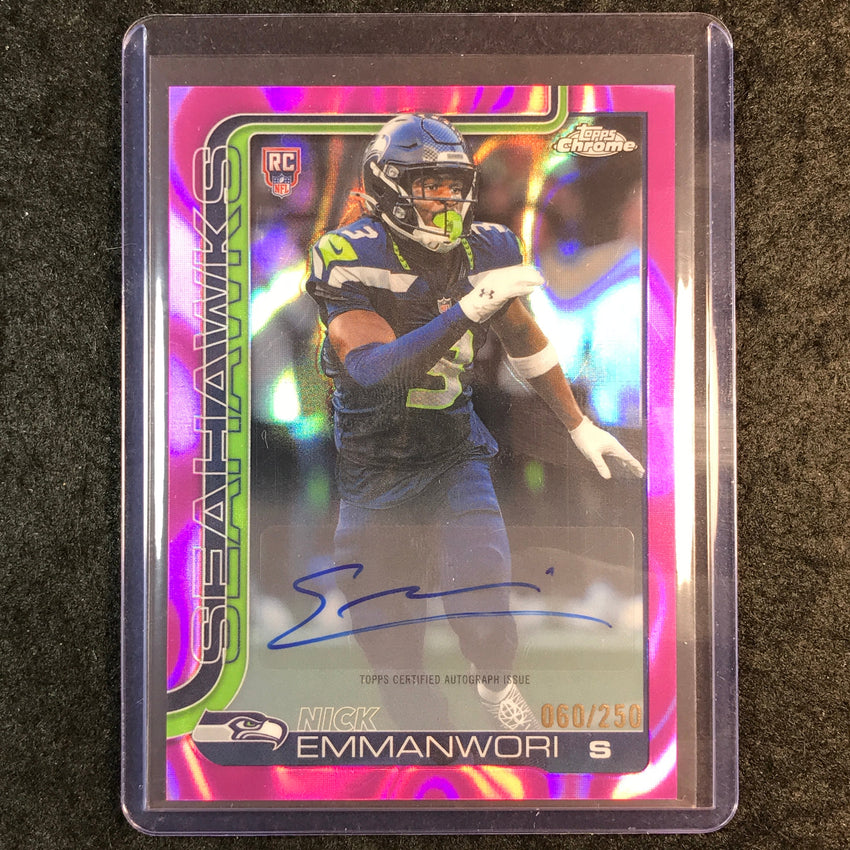 2025 Topps Chrome Football NICK EMMANWORI Chrome Rookie Auto Pink Lava 60/250